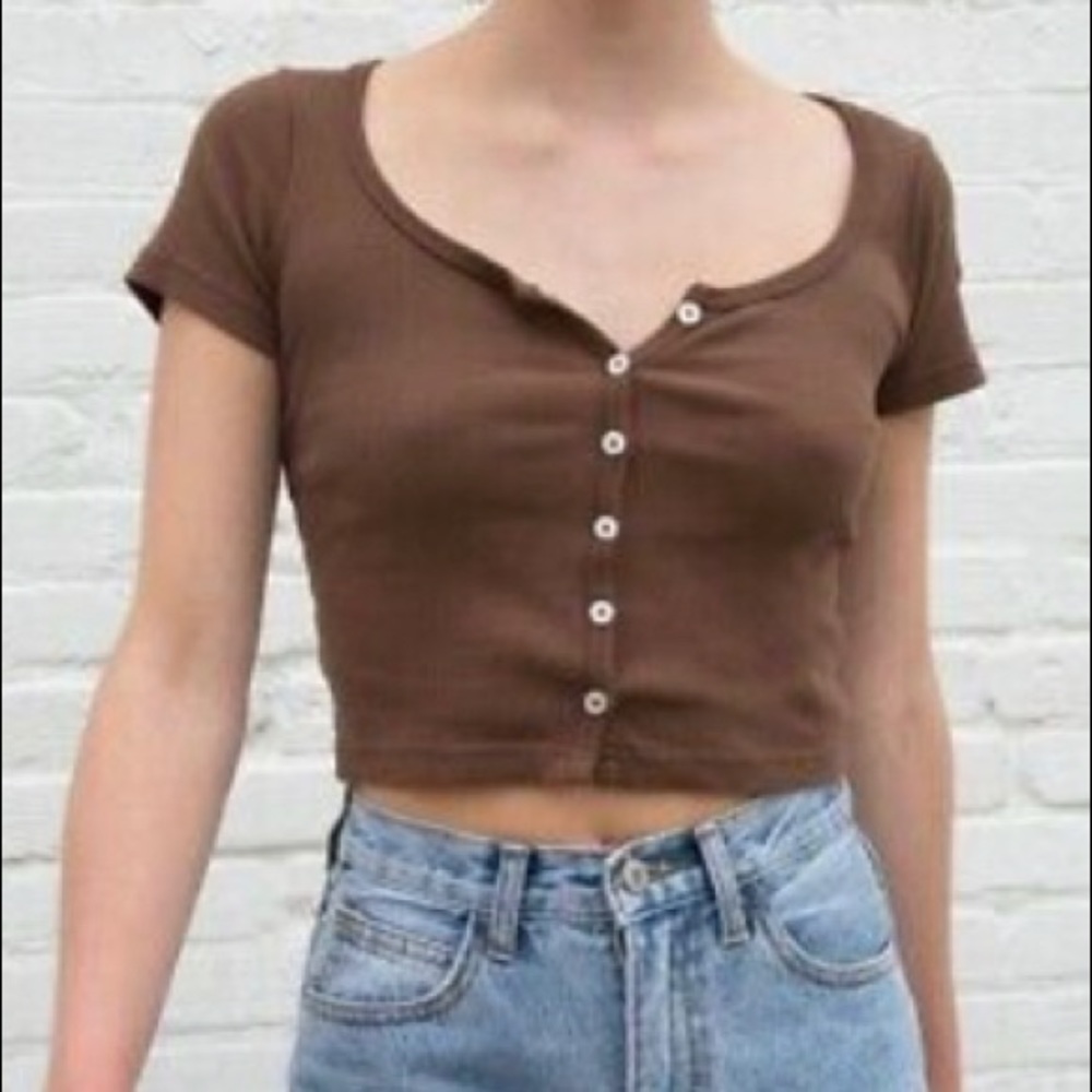 brandy melville brown crop button up zelly top